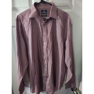 Stafford Shirt Size 16 1/2 Regular Fit Burgundy And White Plaid Long Sleeve...